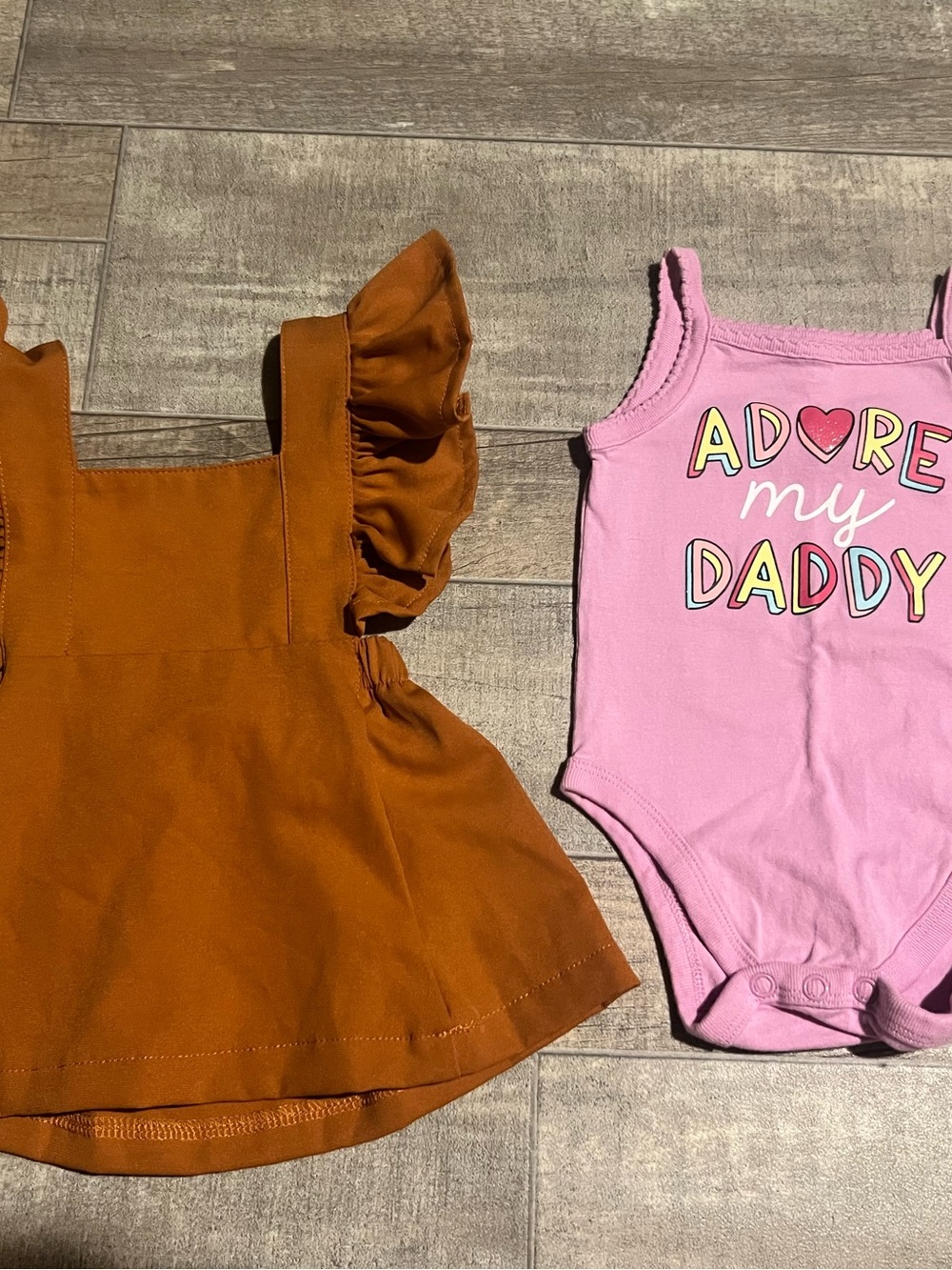 Rust Brown Ruffle Strap Toddler Dress & Pink 'Adore My Daddy' Bodysuit Set